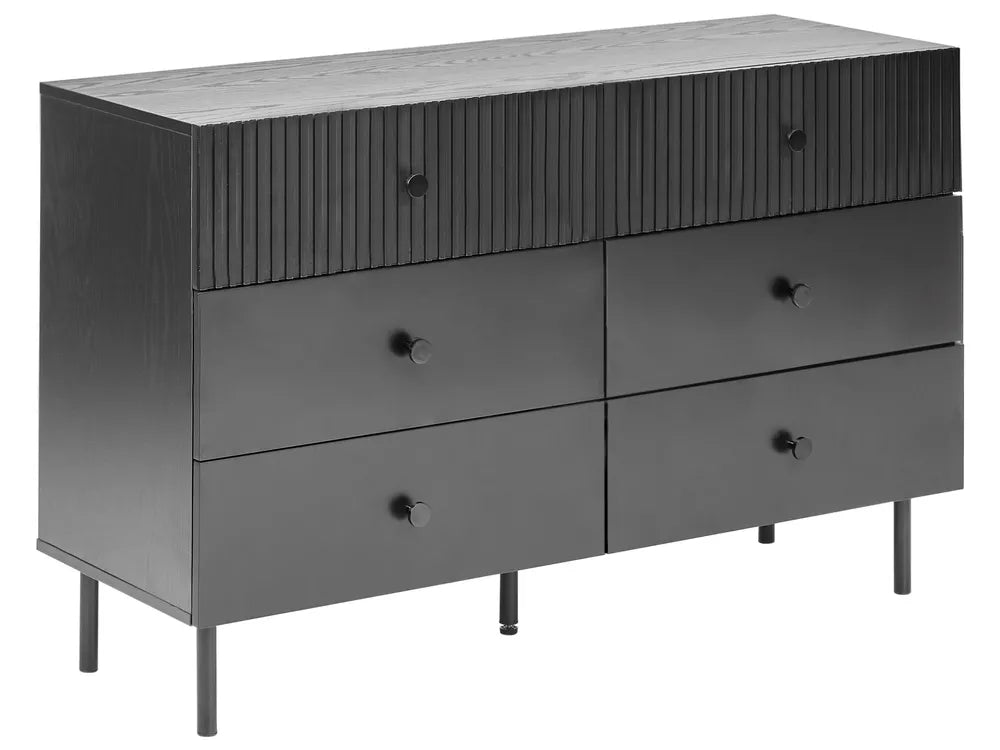 6-Drawer Chest COVENTRY – Modern Storage Unit in Black with Fluted Fronts