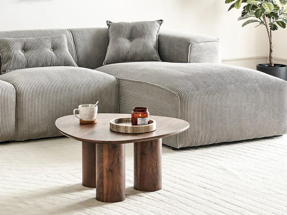 Coffee Table DACOMA Dark Brown– Round MDF Coffee Table with Column Legs