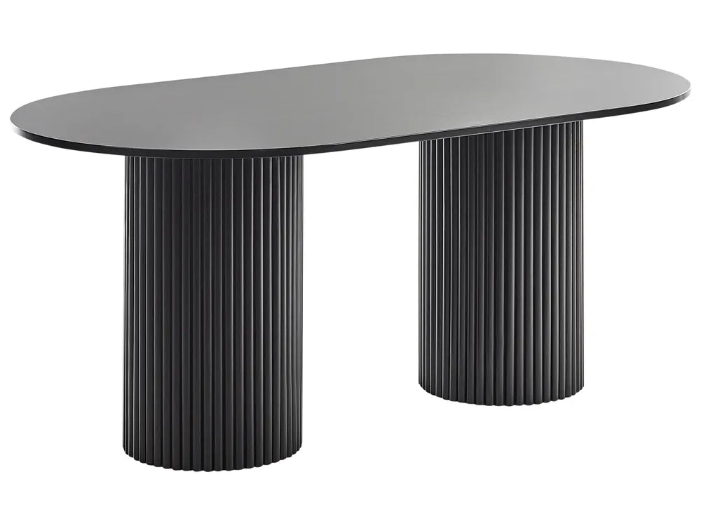 Modern Oval Dining Table with Fluted Pedestal Base – Natural Oak Finish
