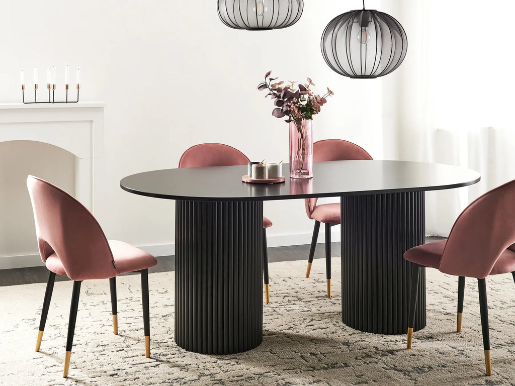 Modern Oval Dining Table with Fluted Pedestal Base – Natural Oak Finish