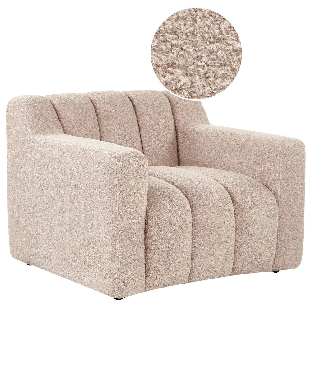 Armchair AGERUP Boucle Beige – Upholstered Accent Chair with Decorative Tufting, Deep Seat Comfort, Contemporary Living Room Armchair