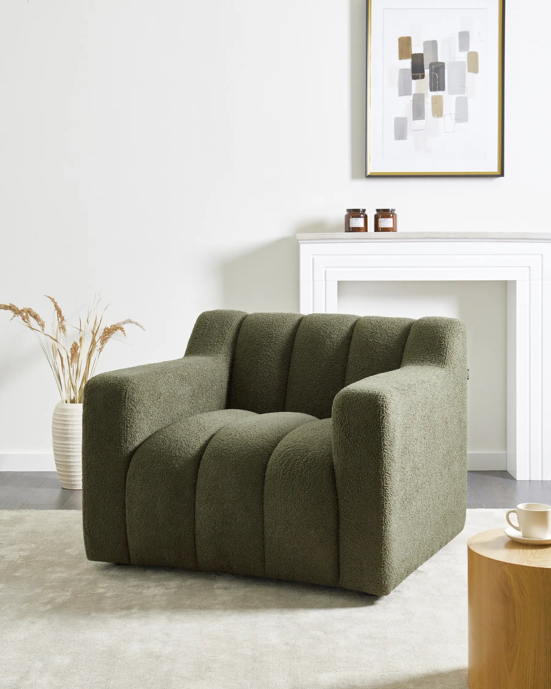Armchair AGERUP Boucle Dark Green– Upholstered Accent Chair with Decorative Tufting, Deep Seat Comfort, Contemporary Living Room Armchair