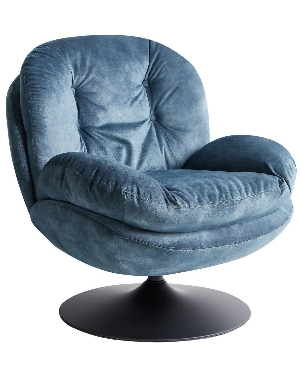 Swivel Armchair NOLVIK in Light Blue Velvet with 360° Rotation, Curved Backrest and Upholstered Seat