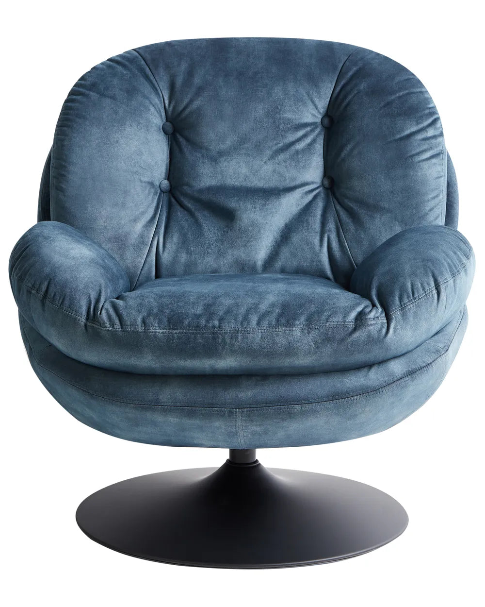 Swivel Armchair NOLVIK in Light Blue Velvet with 360° Rotation, Curved Backrest and Upholstered Seat