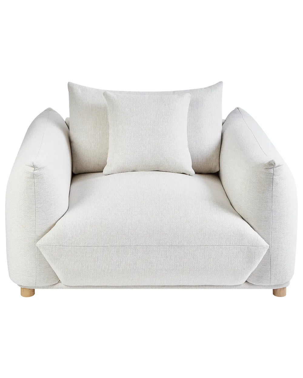 LUVOS Fabric Armchair – Low Profile Deep Seat Lounge Chair in White with Extra Cushion