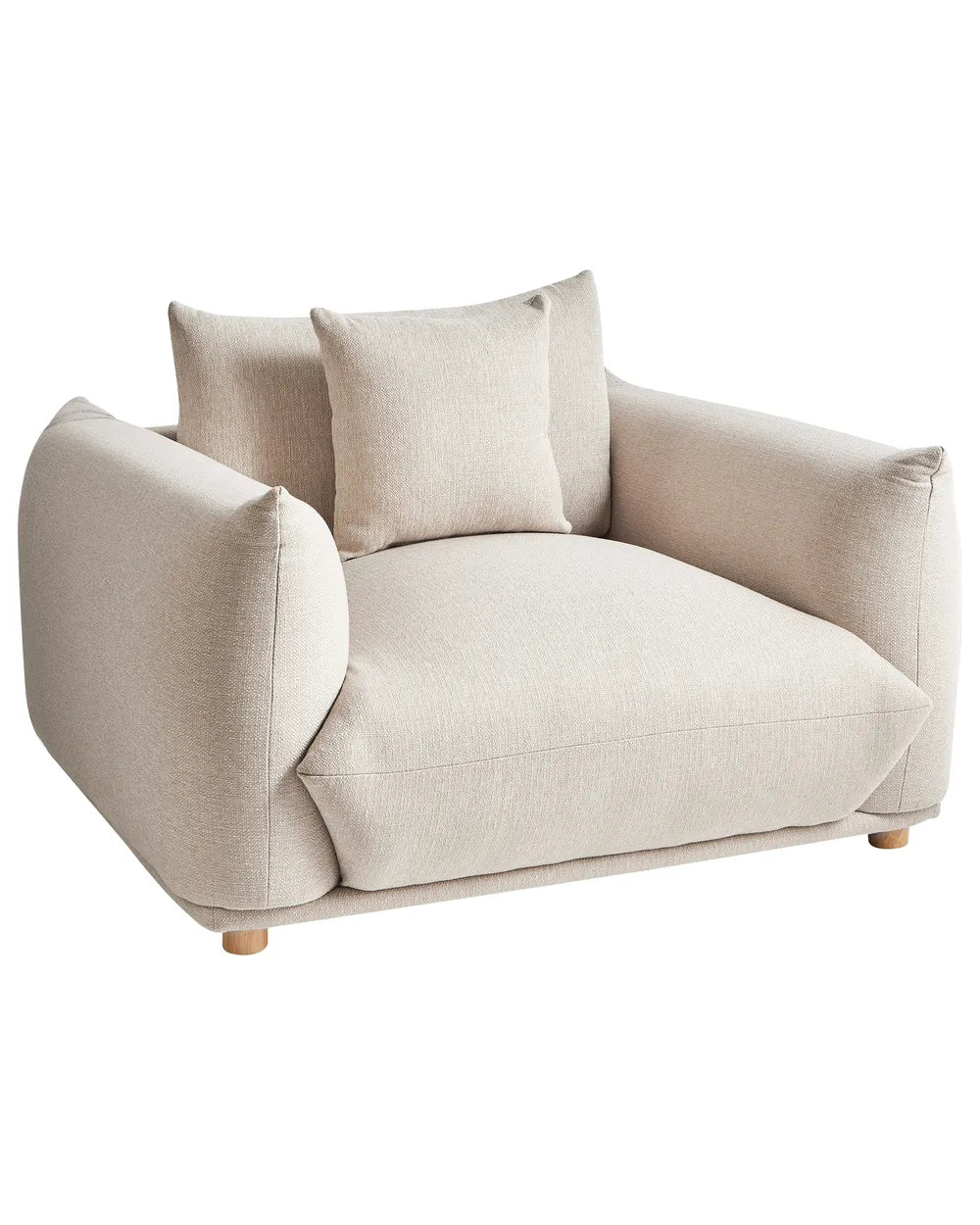 LUVOS Fabric Armchair – Low Profile Deep Seat Lounge Chair in Light Beige with Extra Cushion