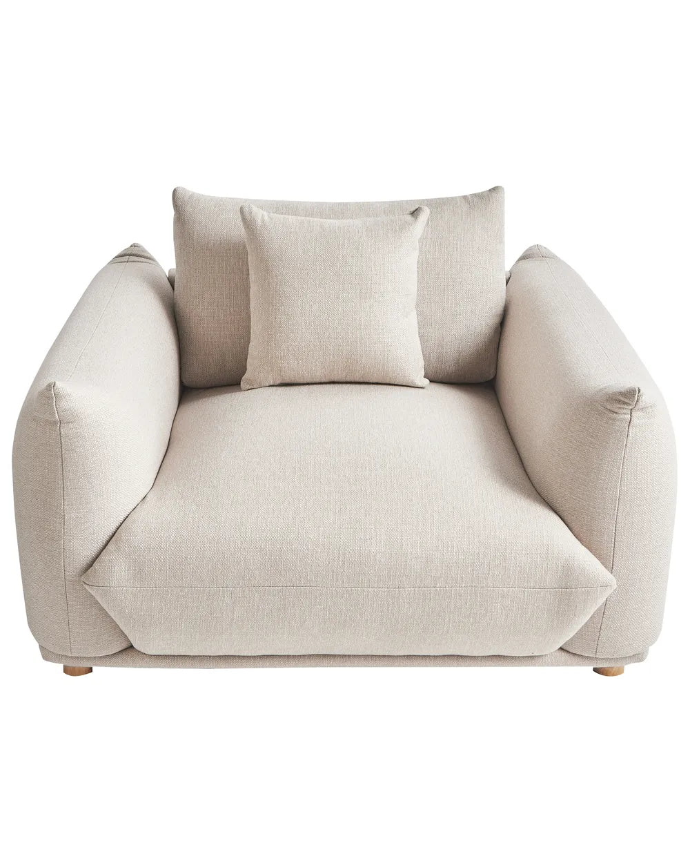 LUVOS Fabric Armchair – Low Profile Deep Seat Lounge Chair in Light Beige with Extra Cushion