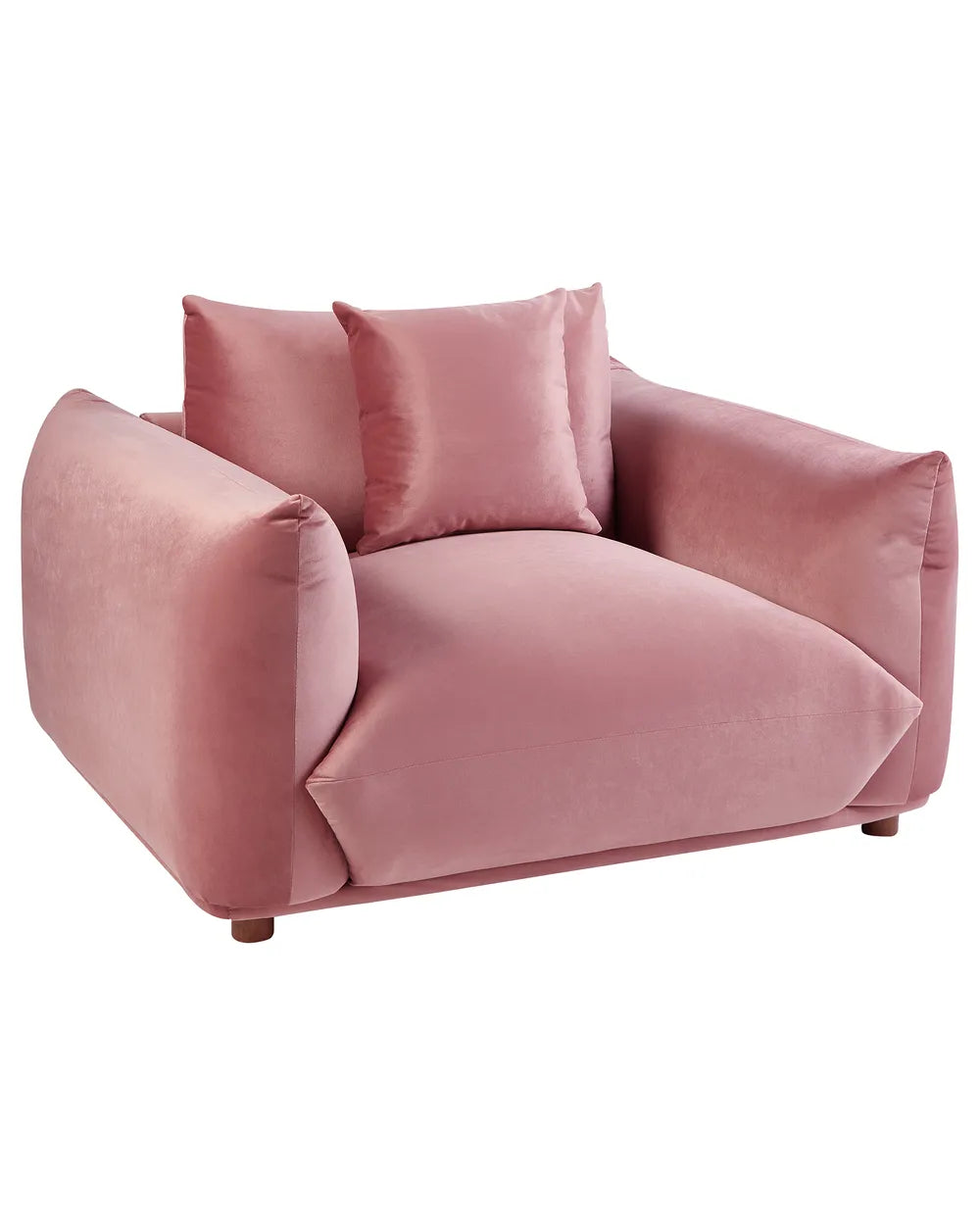 LUVOS Velvet Armchair Pink – Low Profile Upholstered Lounge Chair with Deep Seat, Scatter Cushion & Solid Wood Frame