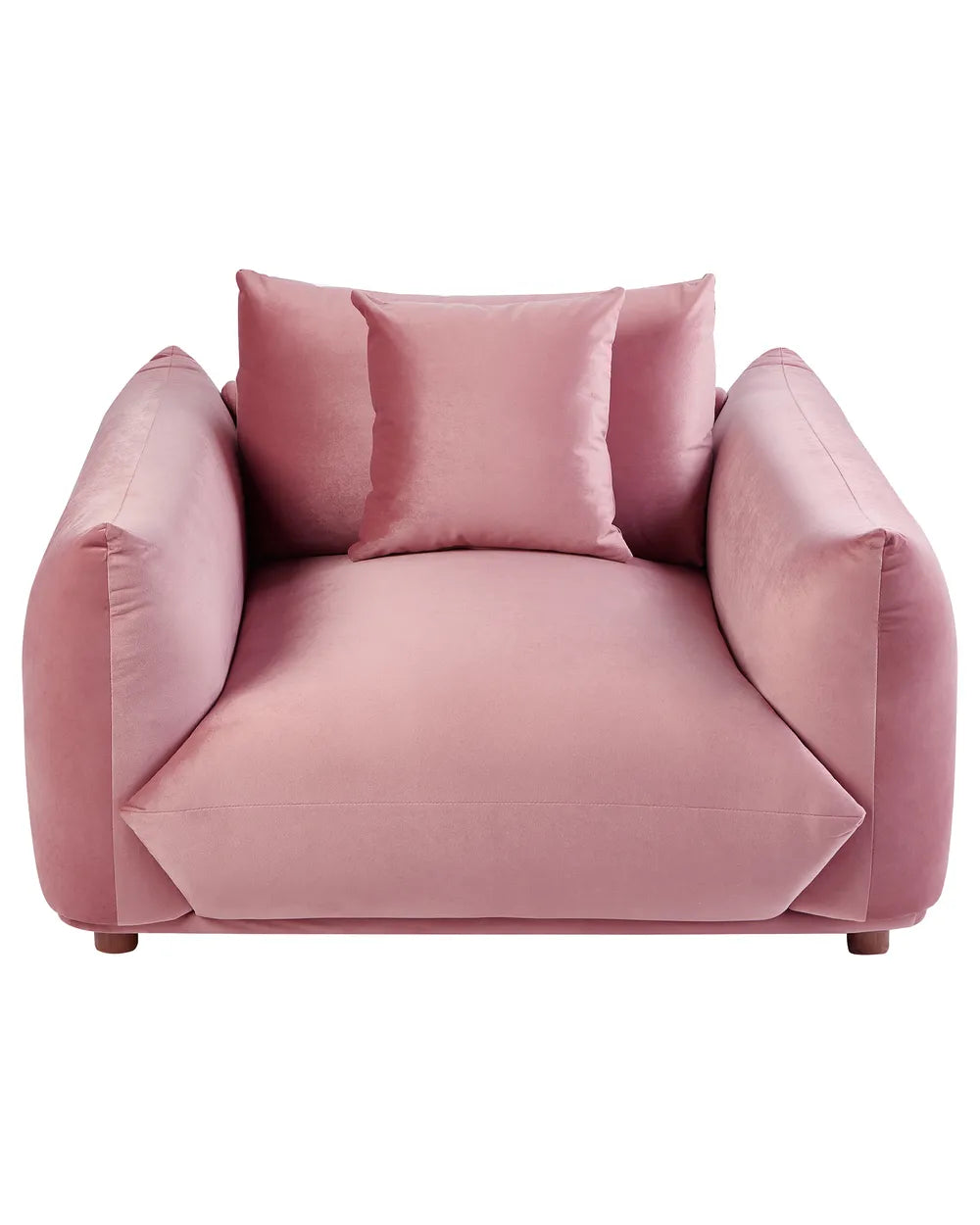 LUVOS Velvet Armchair Pink – Low Profile Upholstered Lounge Chair with Deep Seat, Scatter Cushion & Solid Wood Frame