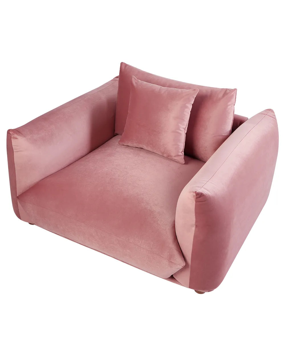 LUVOS Velvet Armchair Pink – Low Profile Upholstered Lounge Chair with Deep Seat, Scatter Cushion & Solid Wood Frame