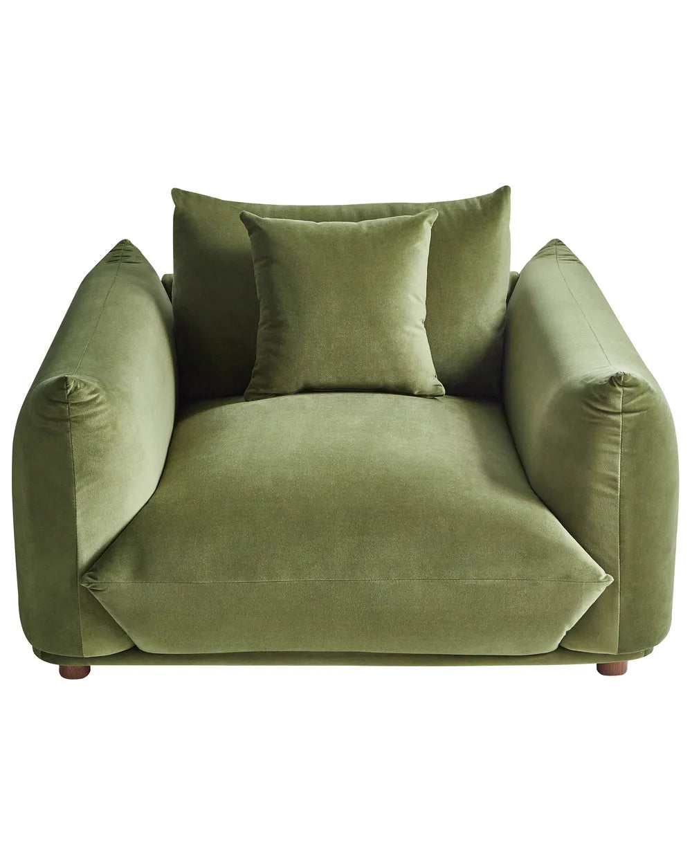 LUVOS Velvet Armchair Dark Green – Low Profile Upholstered Lounge Chair with Deep Seat, Scatter Cushion & Solid Wood Frame