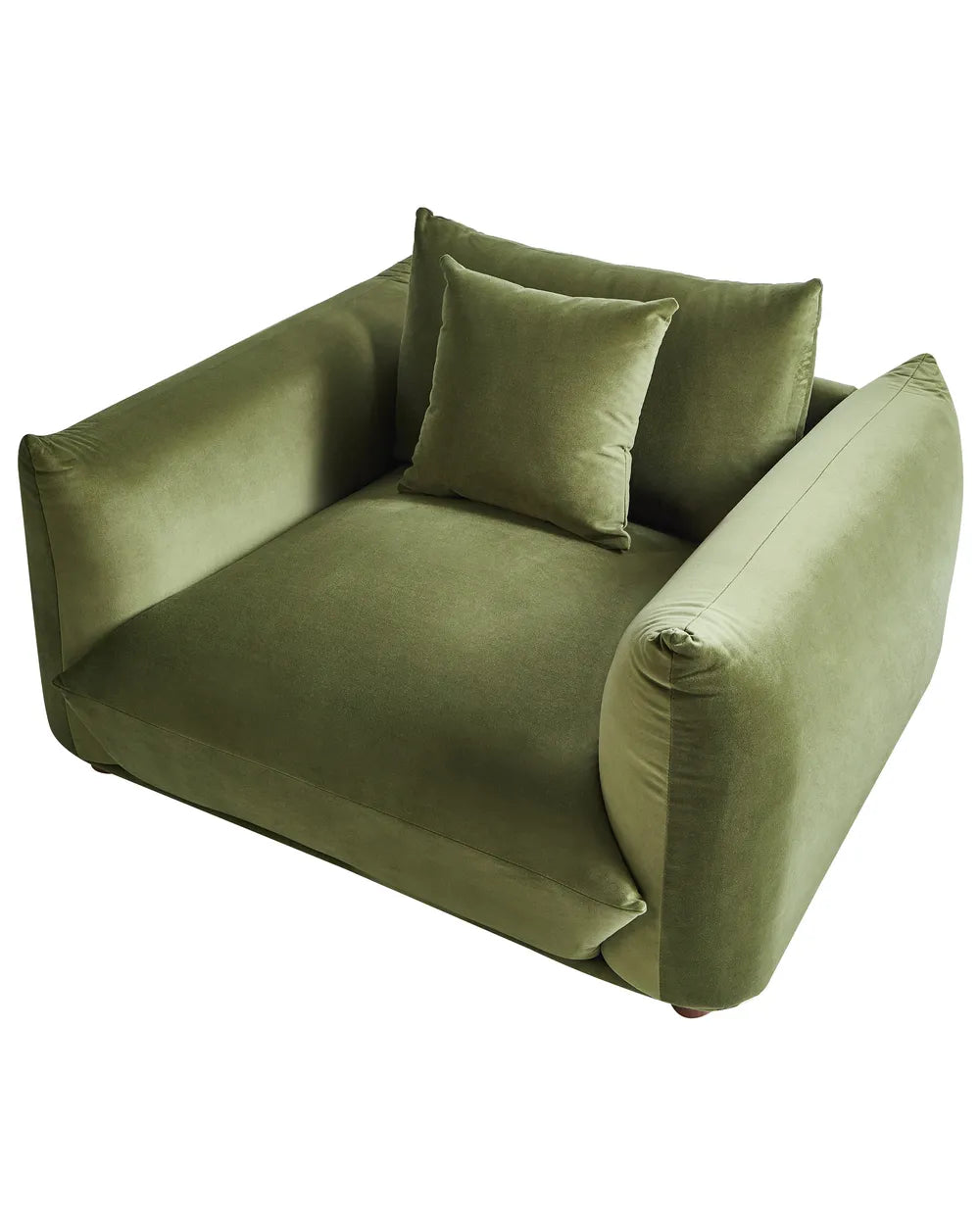 LUVOS Velvet Armchair Dark Green – Low Profile Upholstered Lounge Chair with Deep Seat, Scatter Cushion & Solid Wood Frame