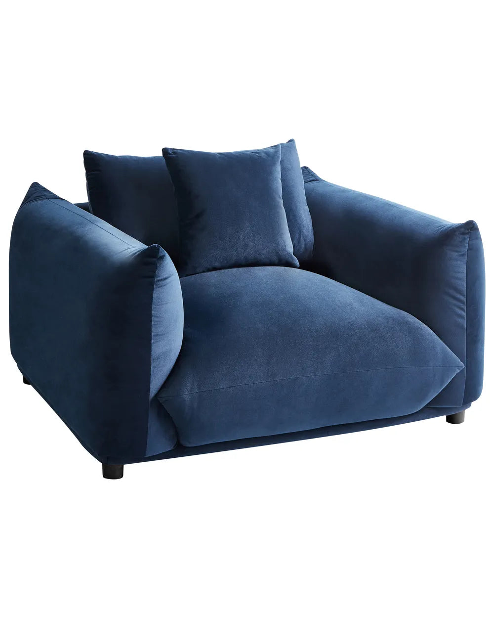 LUVOS Velvet Armchair Dark Blue – Low Profile Upholstered Lounge Chair with Deep Seat, Scatter Cushion & Solid Wood Frame