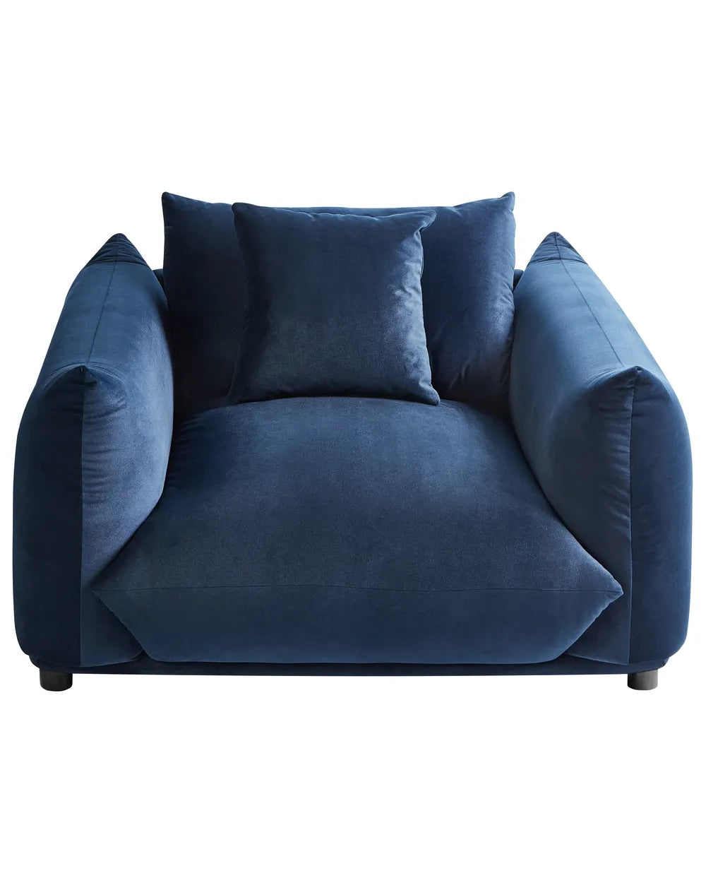 LUVOS Velvet Armchair Dark Blue – Low Profile Upholstered Lounge Chair with Deep Seat, Scatter Cushion & Solid Wood Frame