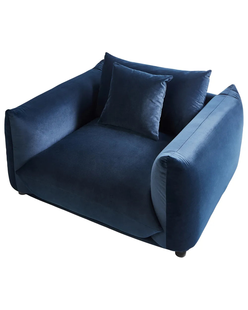 LUVOS Velvet Armchair Dark Blue – Low Profile Upholstered Lounge Chair with Deep Seat, Scatter Cushion & Solid Wood Frame