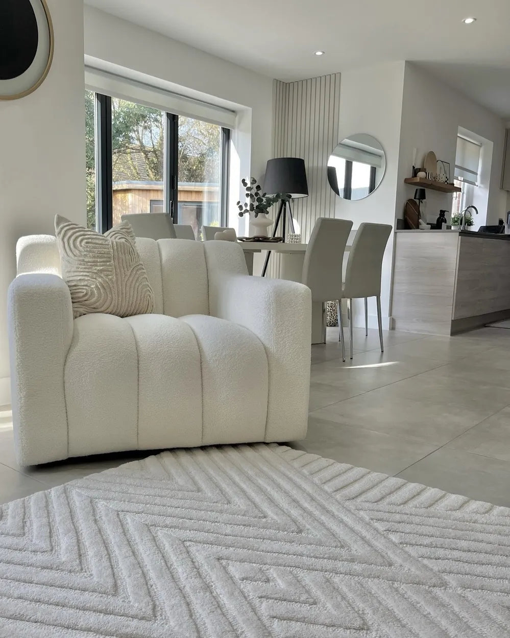 Armchair AGERUP Boucle White– Upholstered Accent Chair with Decorative Tufting, Deep Seat Comfort, Contemporary Living Room Armchair