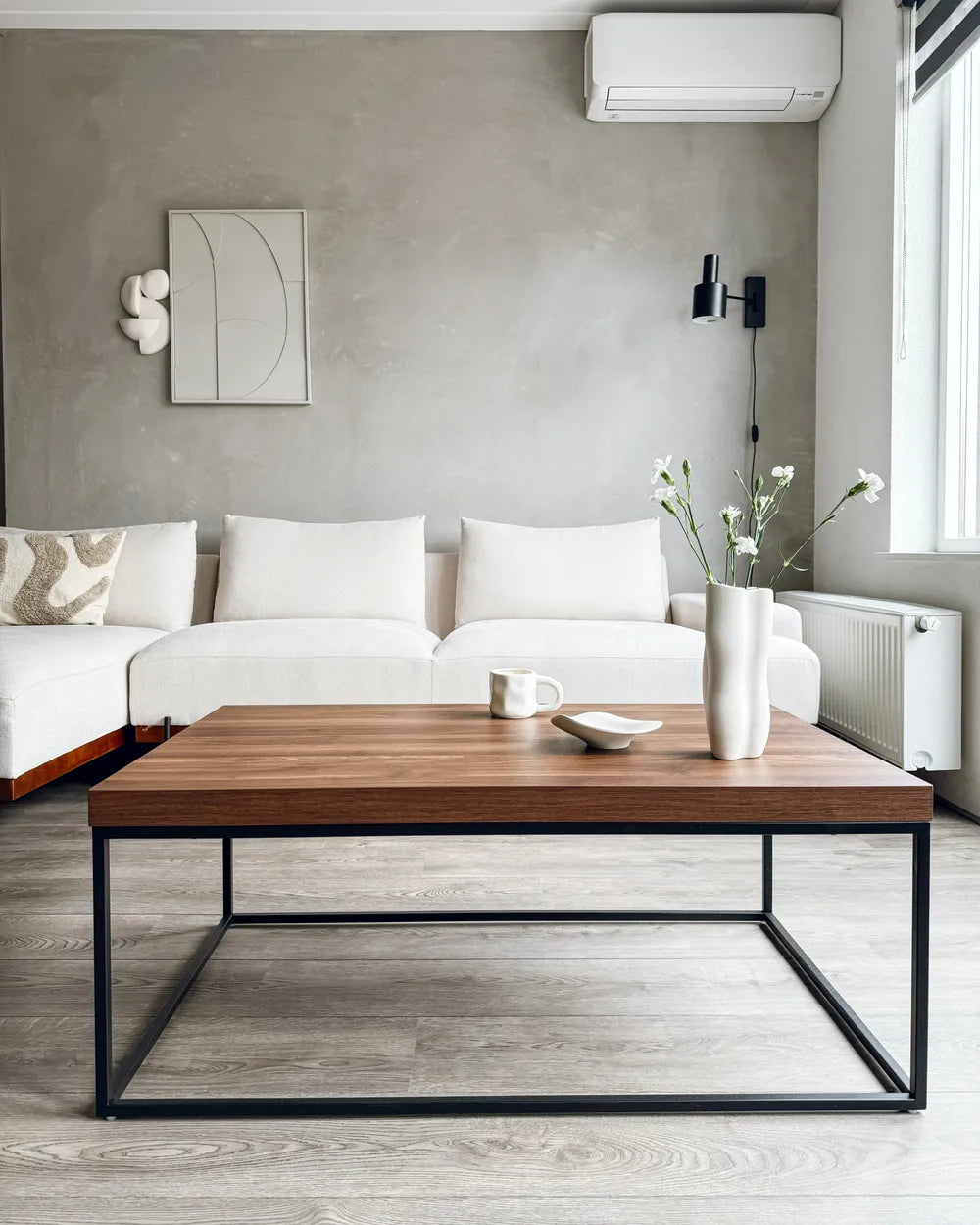 Industrial Coffee Table with Metal Frame – Dark Brown