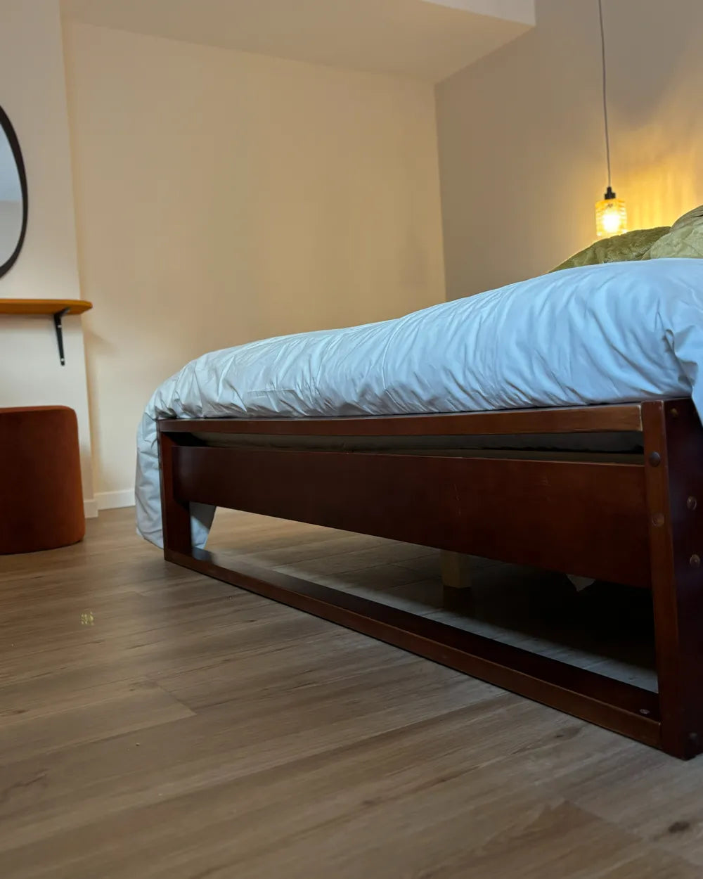 Modern Low Platform Bed Frame – Dark Walnut Minimalist Bed