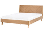 Modern Oak Platform Bed Frame – Minimalist Wooden Bed with Chevron Headboard
