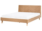 Modern Oak Platform Bed Frame – Minimalist Wooden Bed with Chevron Headboard