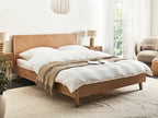 Modern Oak Platform Bed Frame – Minimalist Wooden Bed with Chevron Headboard