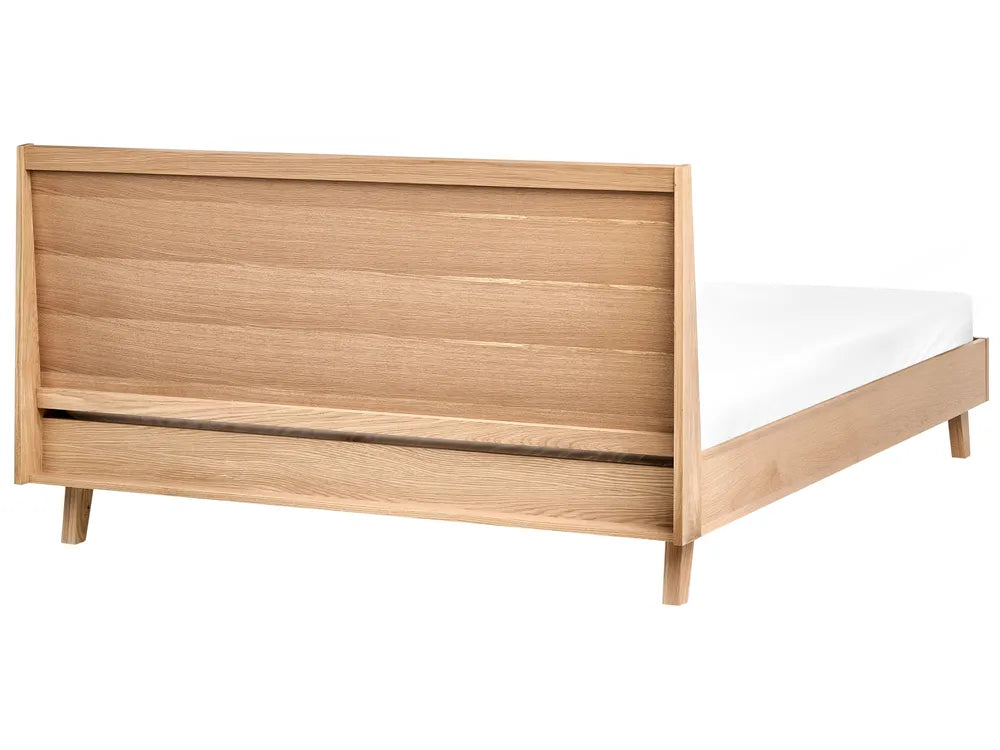 Modern Oak Platform Bed Frame – Minimalist Wooden Bed with Chevron Headboard