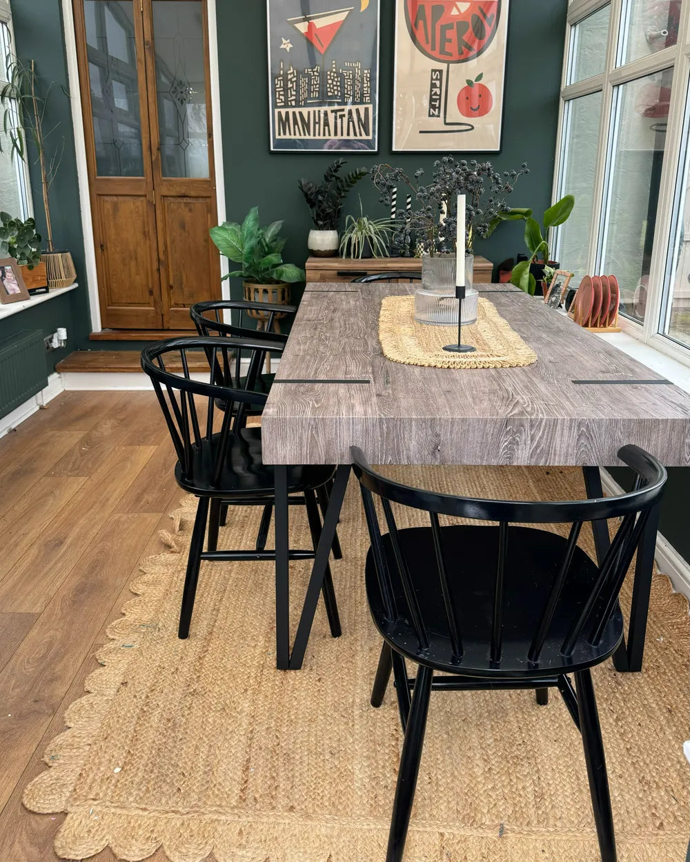 Industrial Rustic Dining Table – Wood Grain Top with Black Metal Legs