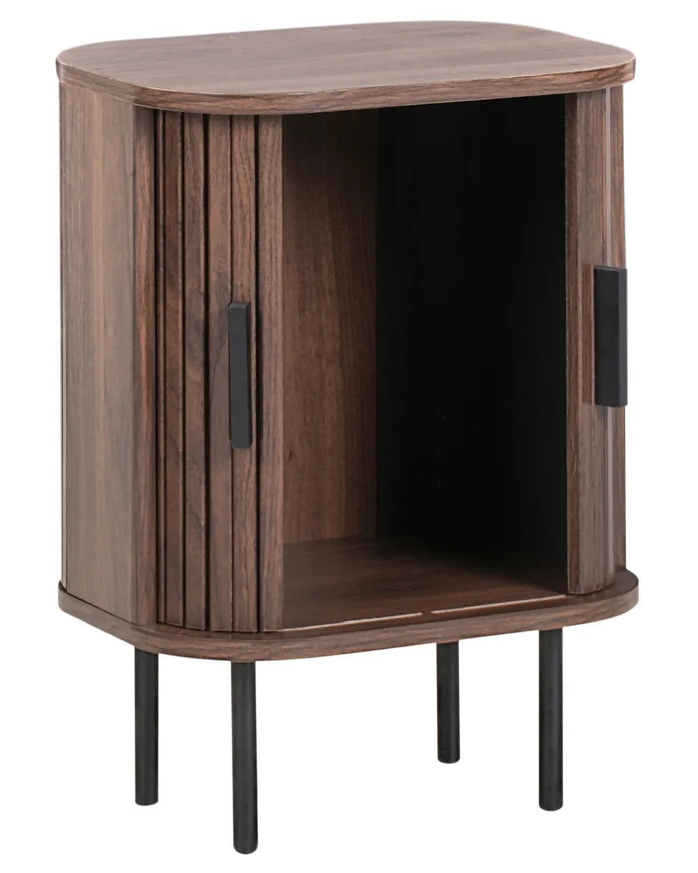 Bedside Table BRADLEY Dark Brown with Sliding Doors, Retro Nightstand with Storage, MDF & Pine Wood, 40 x 30 x 55 cm