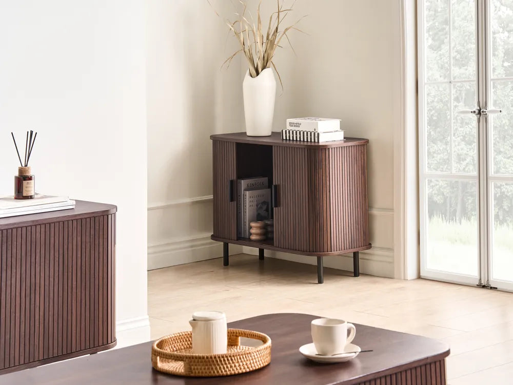 Retro Sliding Door Cabinet BRADLEY – Dark Brown Wooden Sideboard with Storage