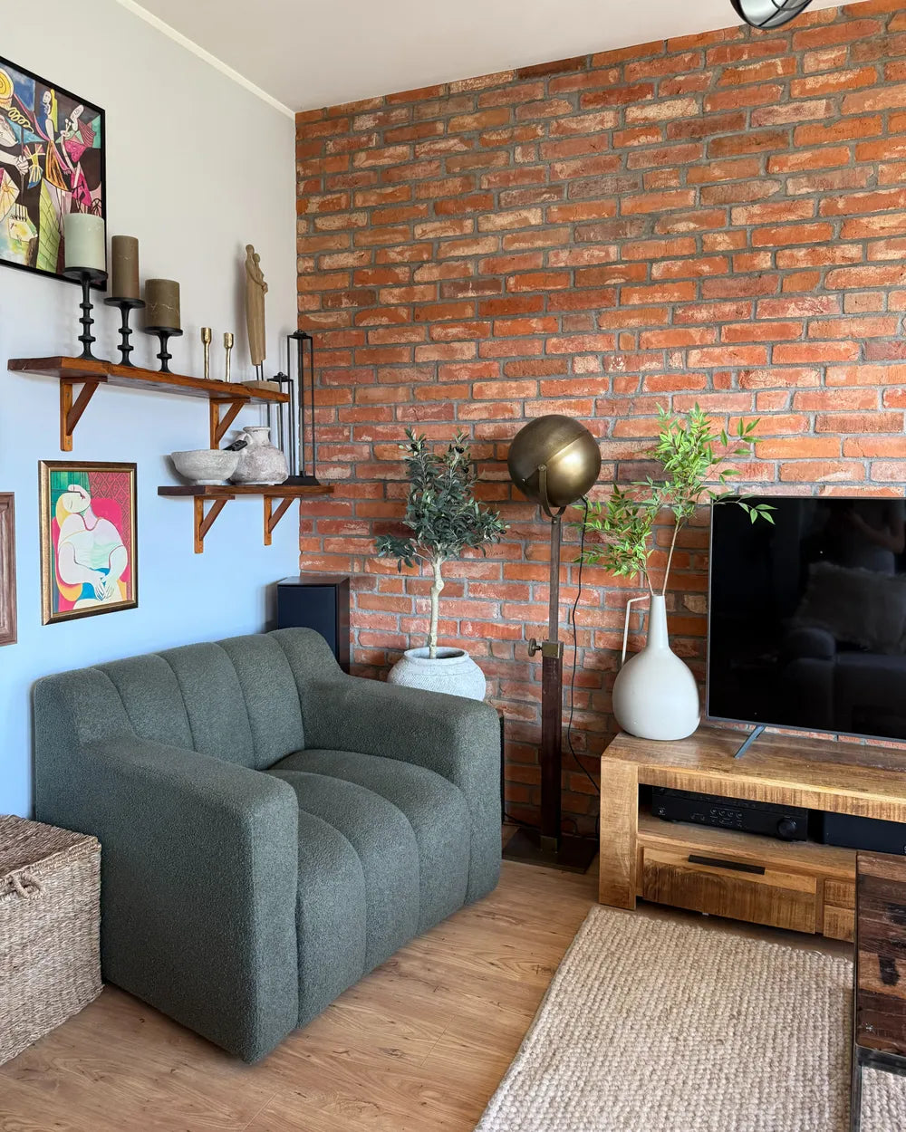 Armchair AGERUP Boucle Dark Green– Upholstered Accent Chair with Decorative Tufting, Deep Seat Comfort, Contemporary Living Room Armchair